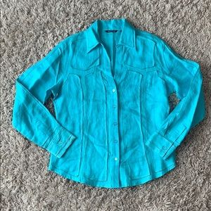 SAMUEL DONG 100% Linen Button Down Teal Top